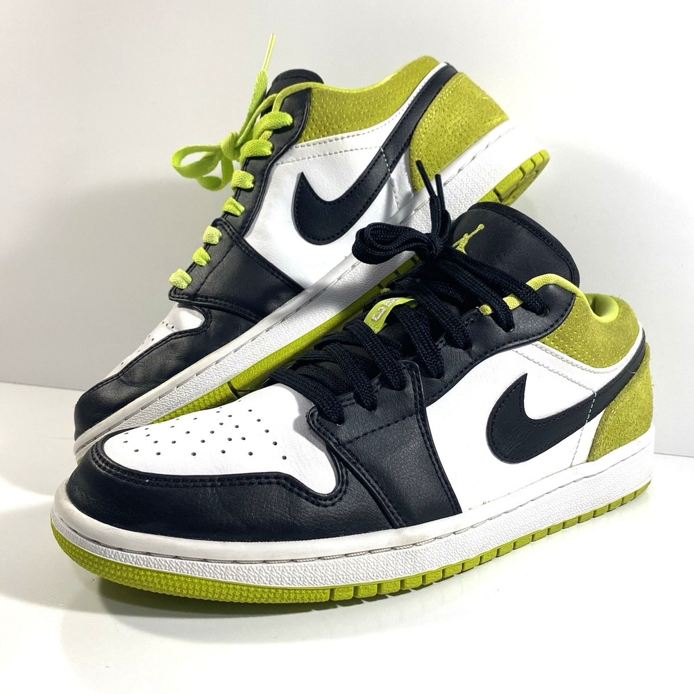 Nike Mens Size 8 Air Jordan 1 Low Cyber Green Suede Black White CK3022-003